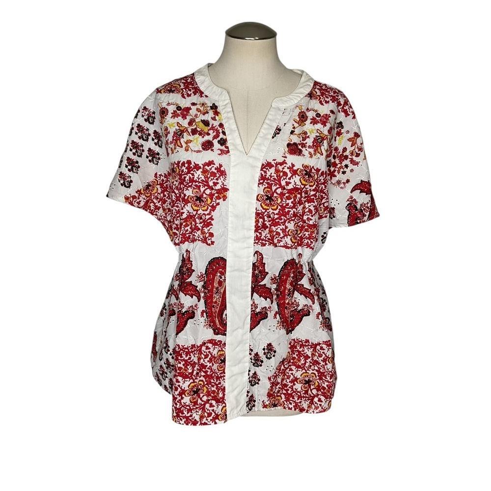 Art & Soul Patchwork Boho Blouse Womens Medium Red Paisley